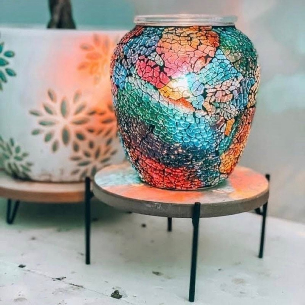 Scentsy Chromatic Full Size Wax Warmer Rainbow Multicolor Stained Crushed Glass